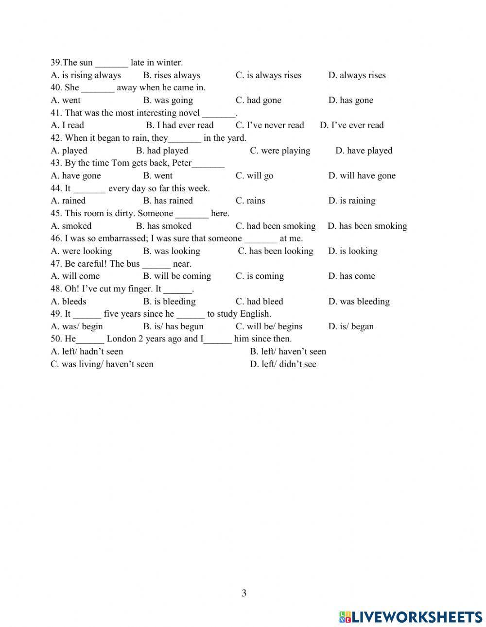 Multiple choice - Verb tenses