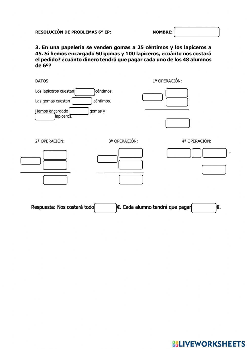 Problemas matemáticos 6ºEP