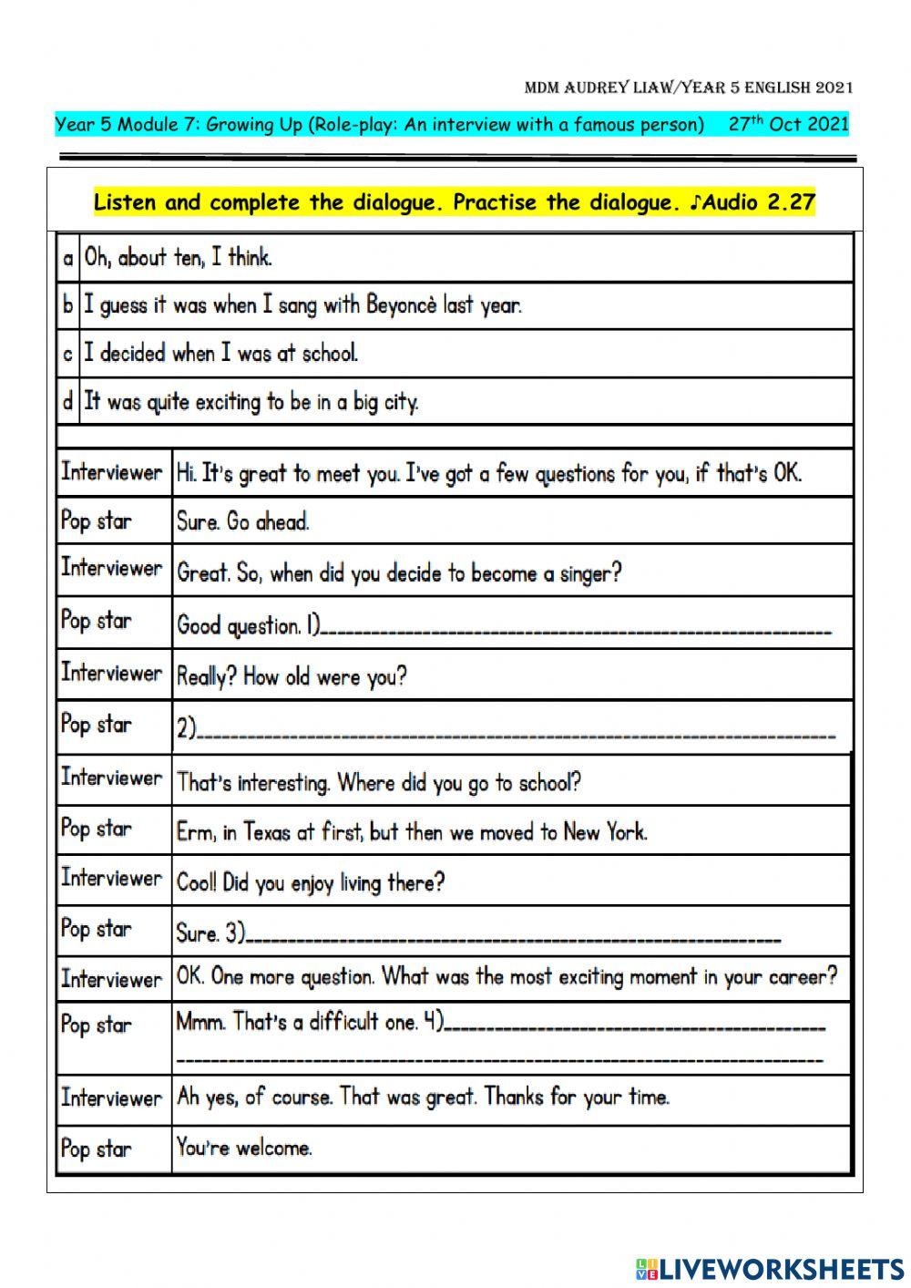 Module 7: Growing Up (Speaking - An interview)