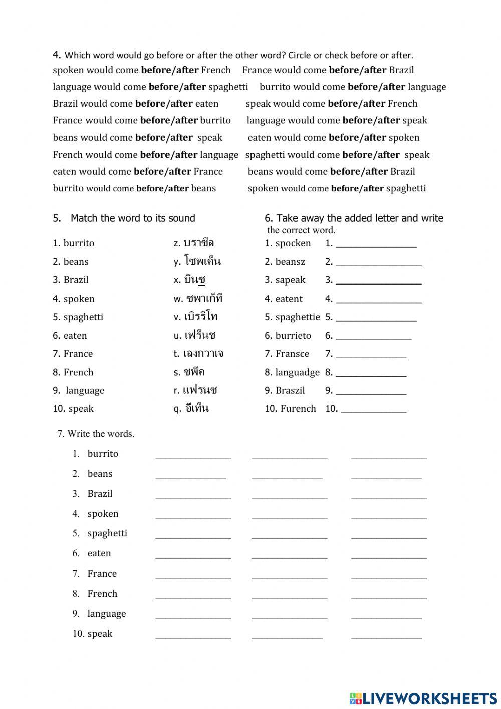 6th U5L2,3 spelling worksheet