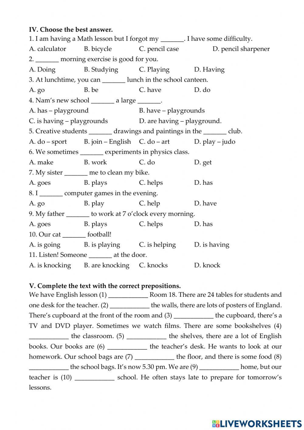 Grade 6 - Mock test Unit 1, 2, 3