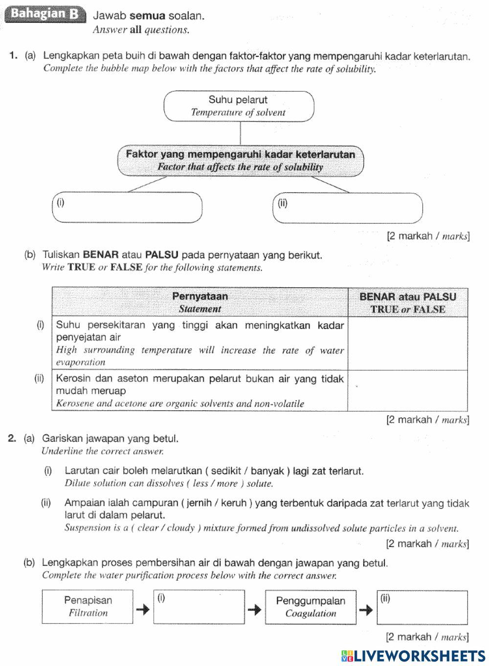 Worksheet Science Form 2 Chapter 5 online exercise for | Live Worksheets