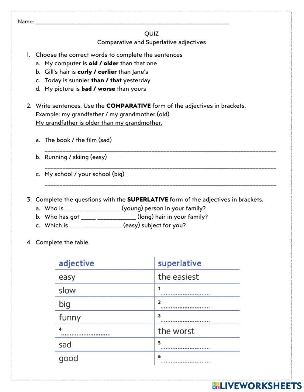 Quiz: Comparative and superlative