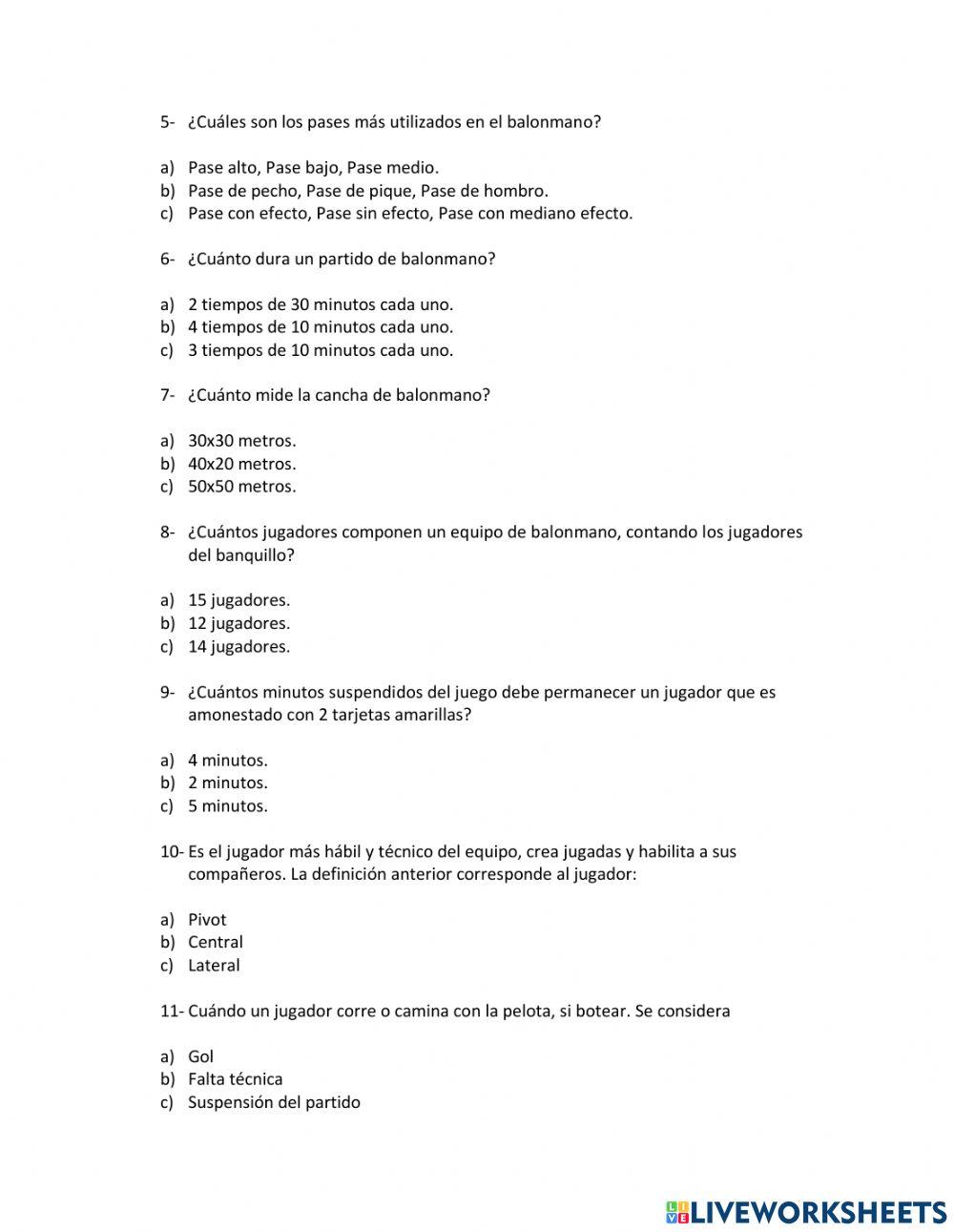 Cuestionario formativo generalidades del balonmano