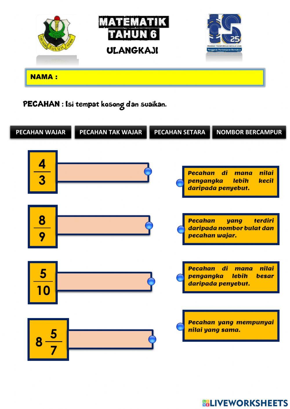 Pecahan, perpuluhan dan peratus