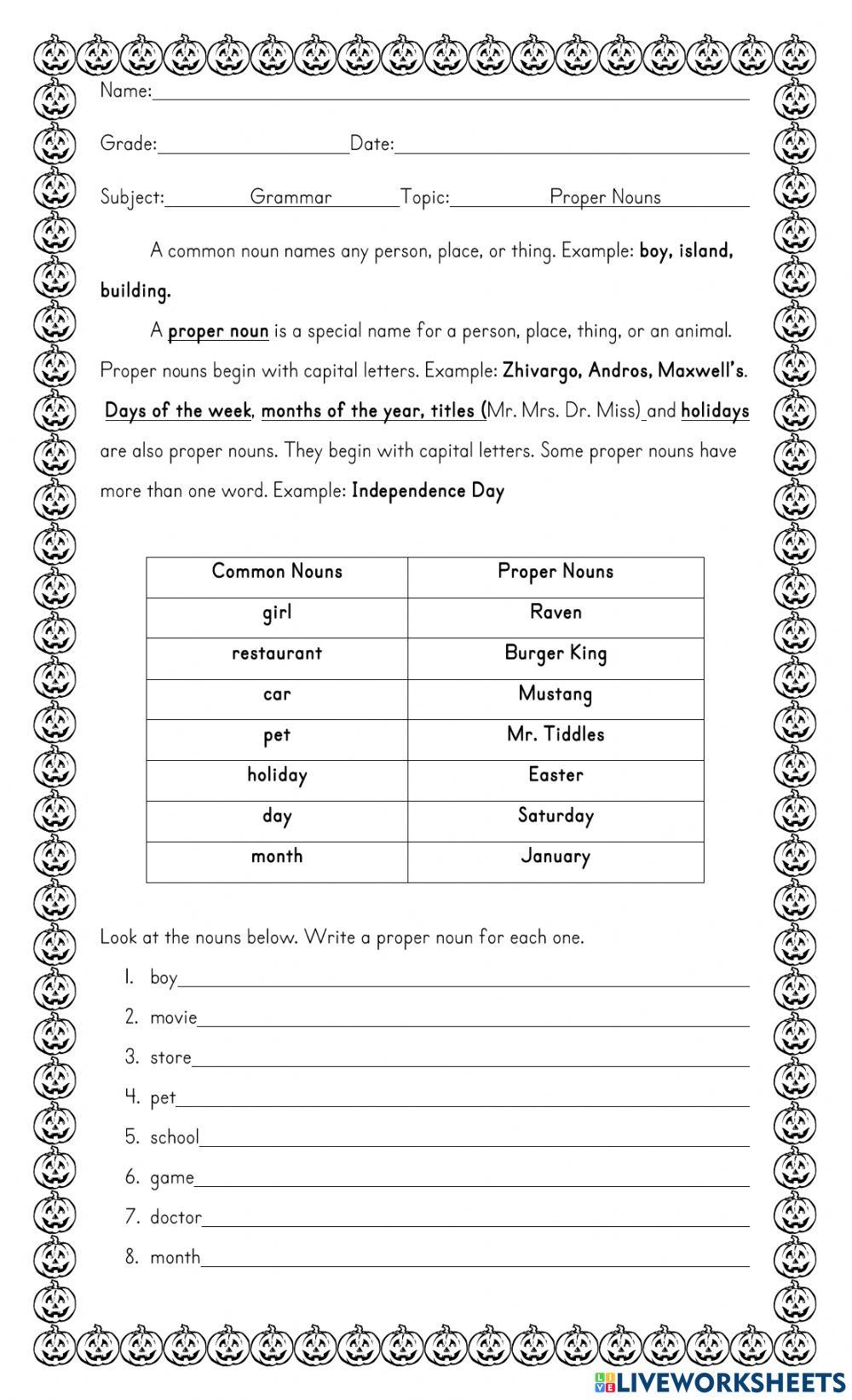 Proper Nouns Proper Nouns