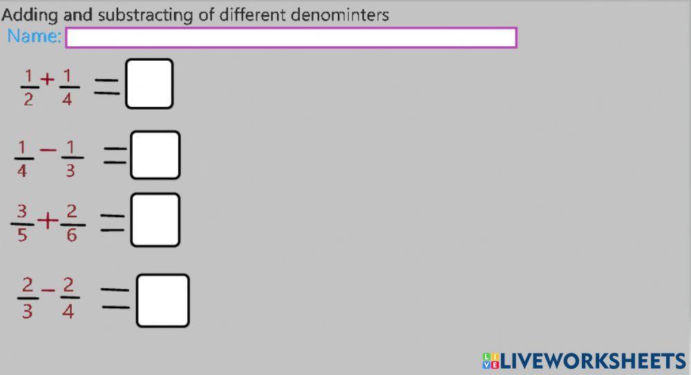 Adding and Subtracting Fraction with different denominatort