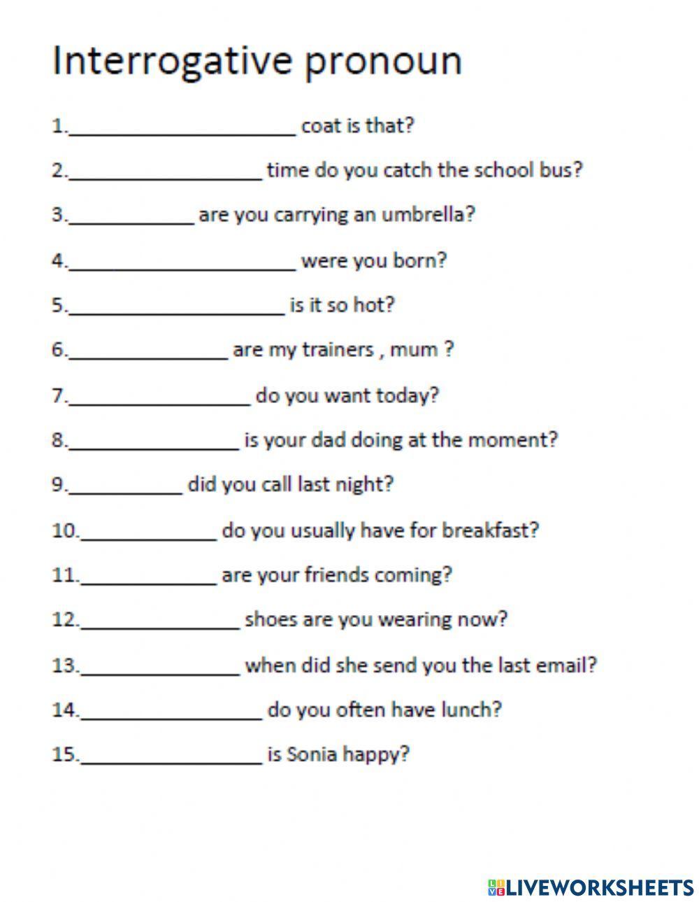 Interrogative Pronouns Worksheet Grade 2