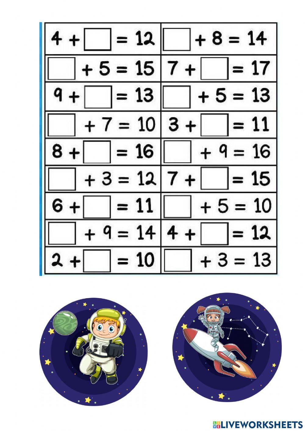 Таблиця додавання до 20