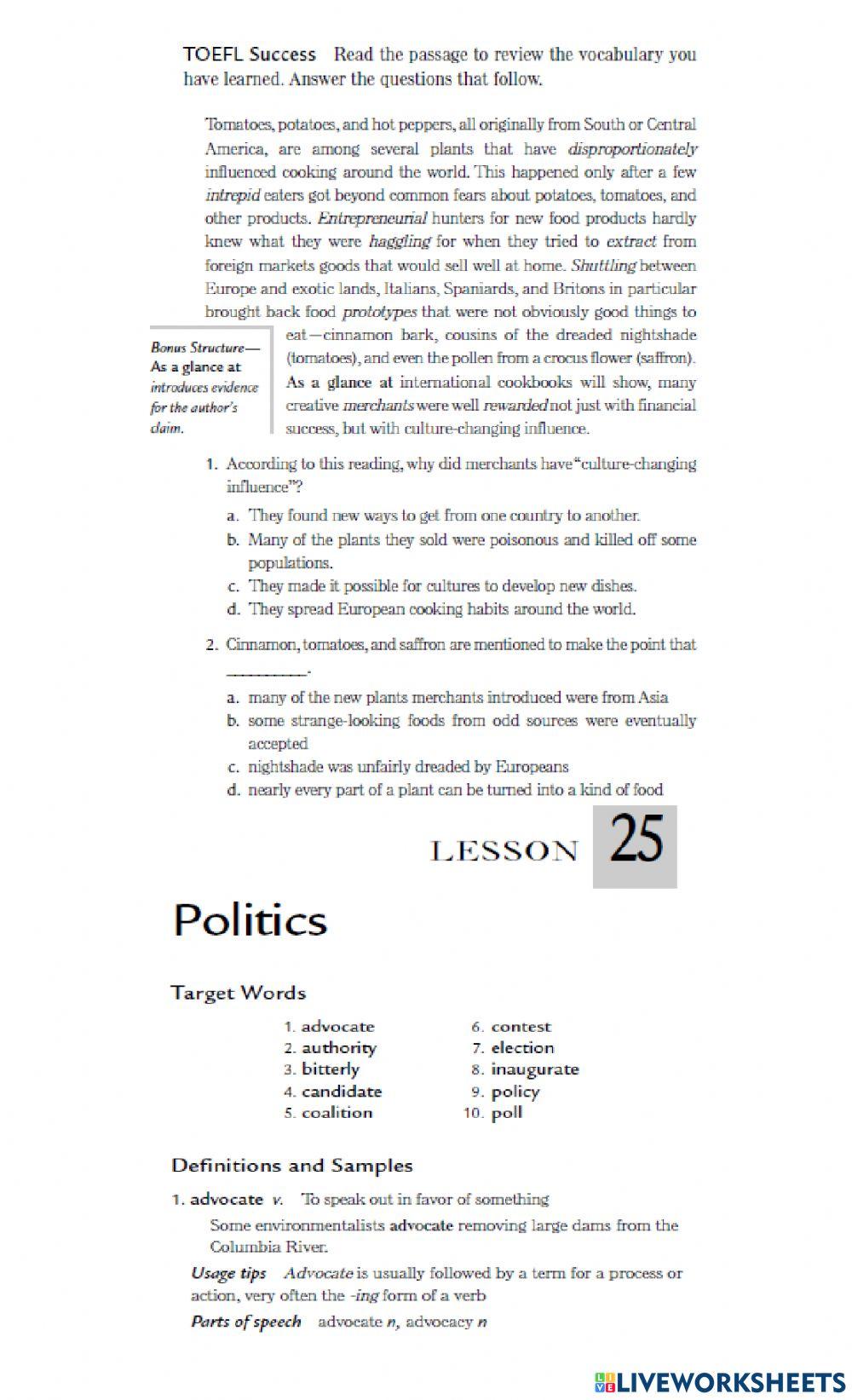 Vocabulary ITP L24 and L25