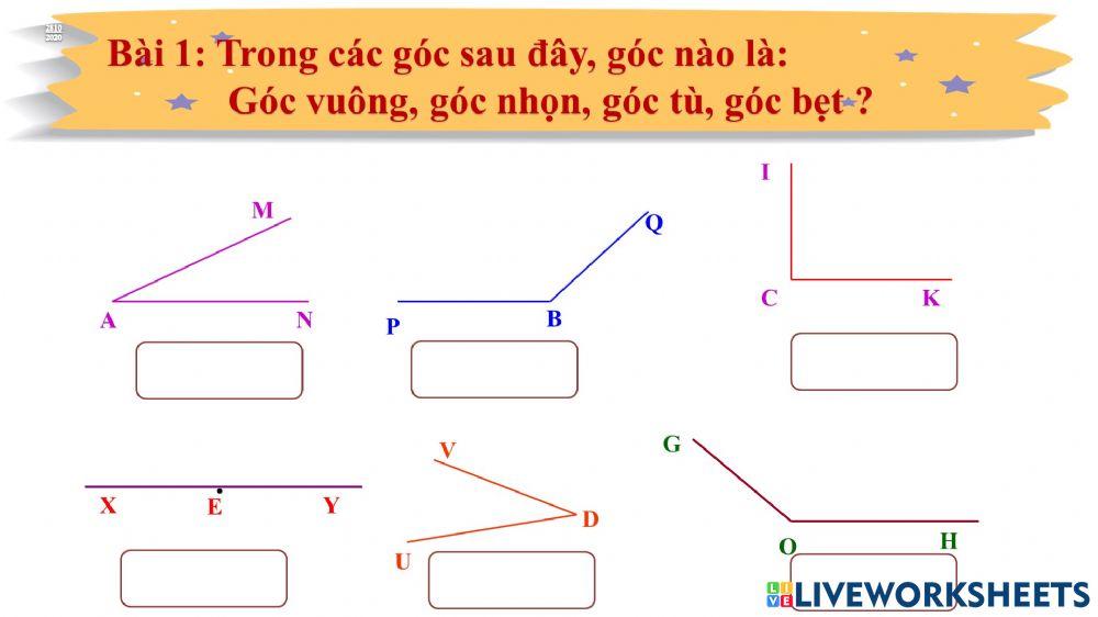 Góc nhọn, góc tù, góc bẹt