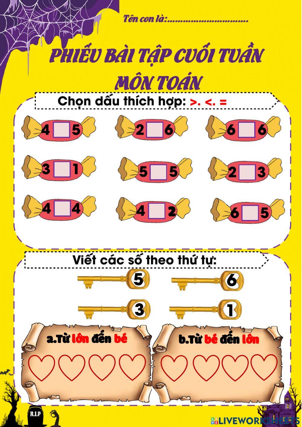 Phiếu cuối tuần môn toán tuần 6