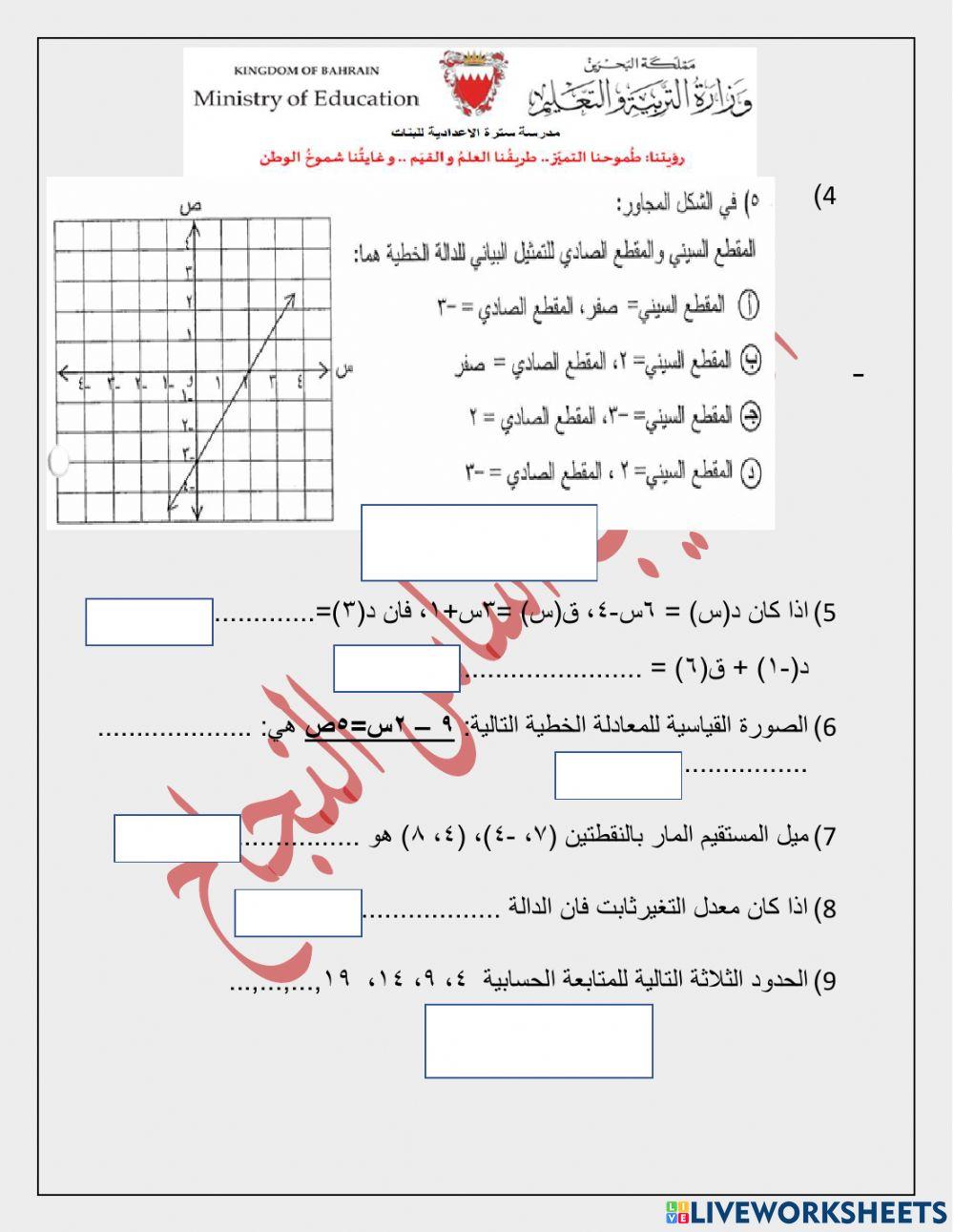 مراجعة الفصل الأول : الدوال الخطية