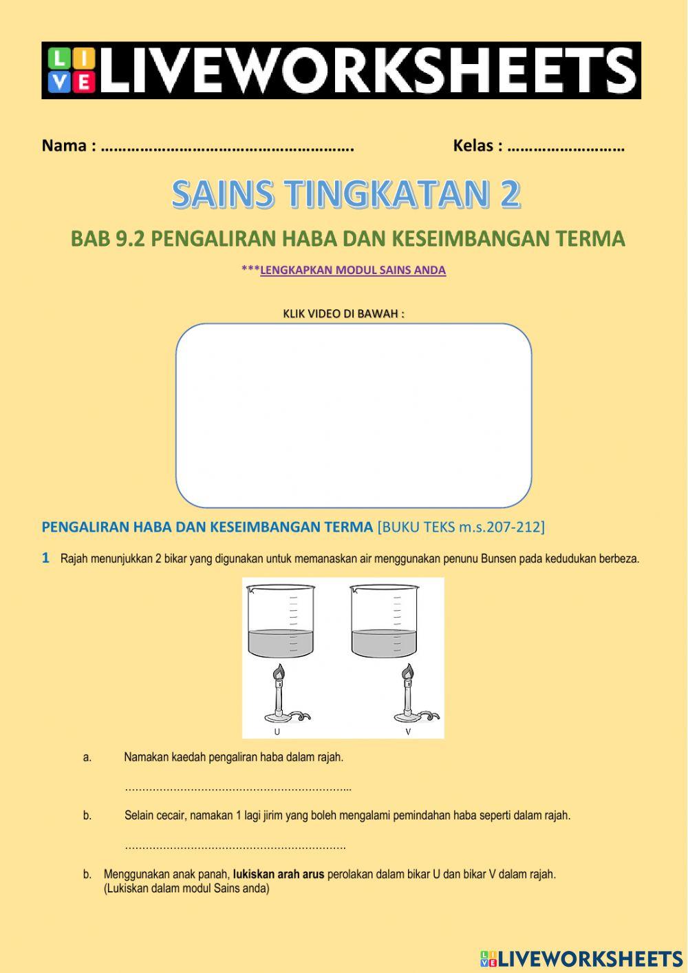 Sains Tingkatan 2 Bab 9.2 Pengaliran Haba dan Keseimbangan Terma