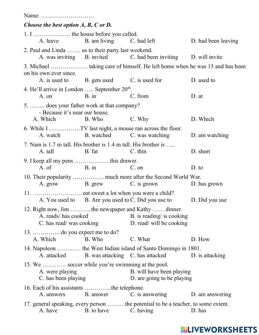 1726984 English A2 Phi Khoa LiveWorksheets 1726984 English A2 Phi Khoa LiveWorksheets