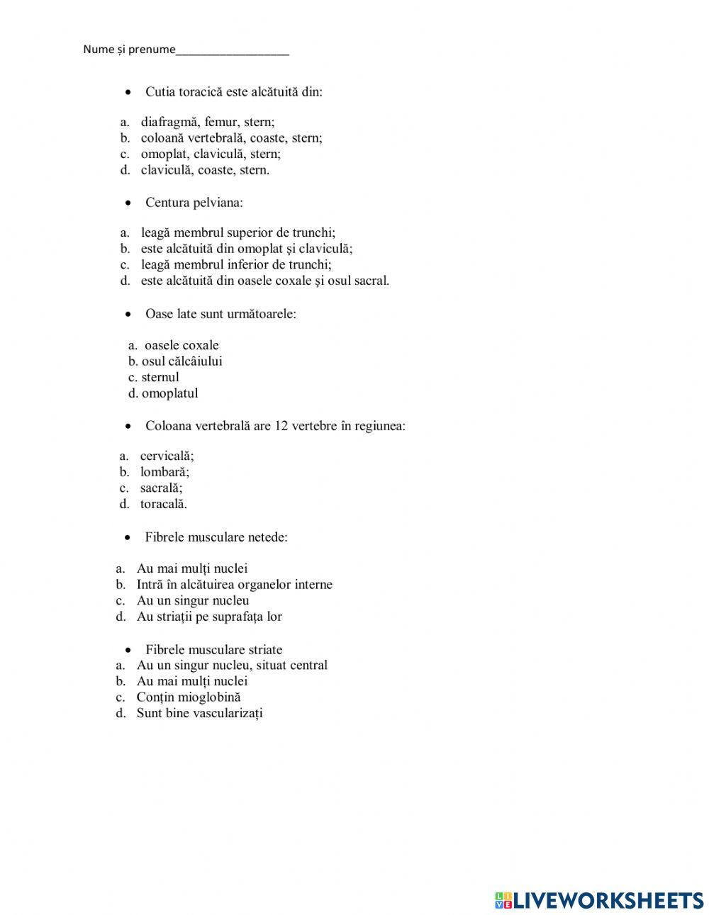 Evaluare - sistemul locomotor
