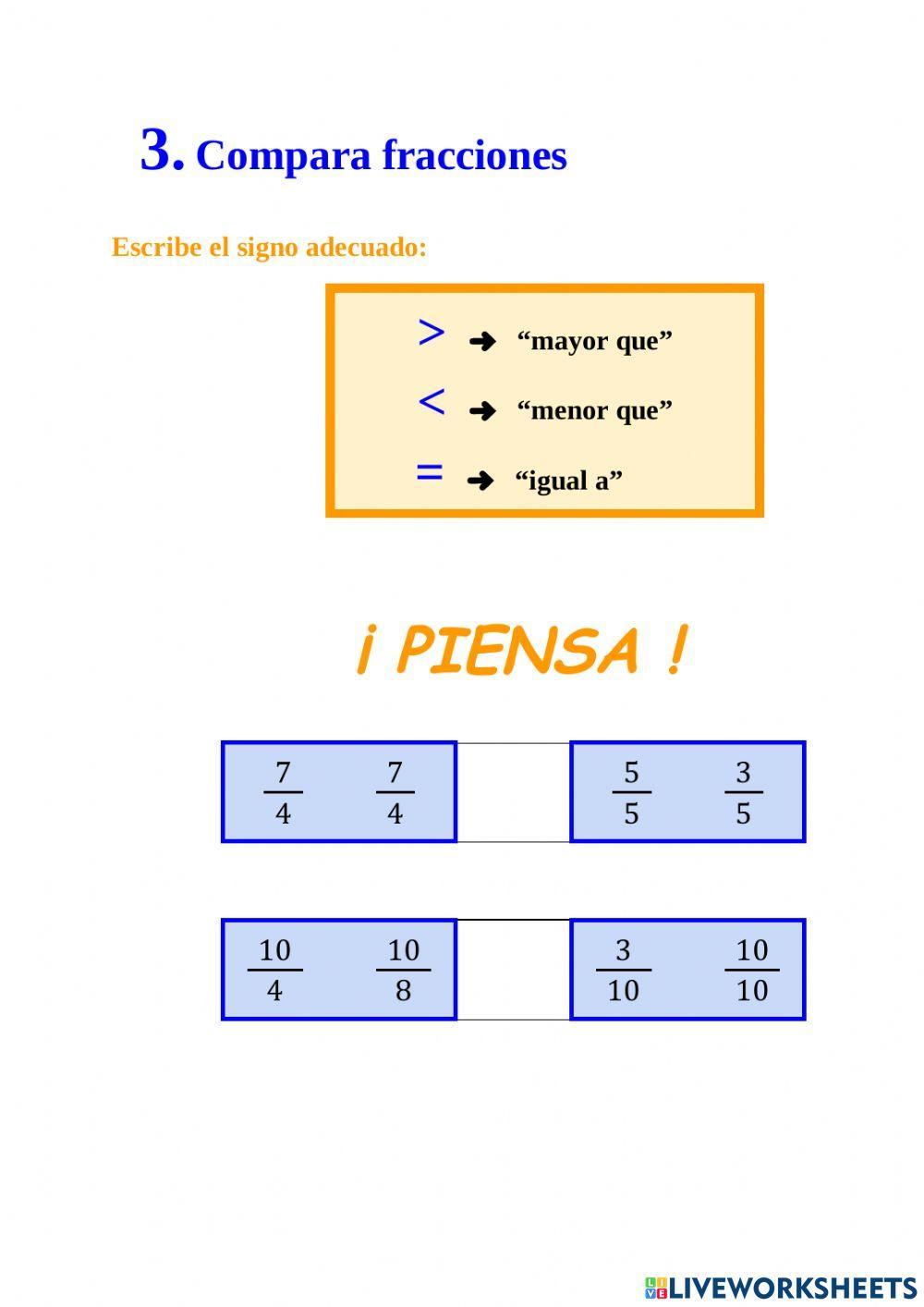 Comparar y ordenar fracciones