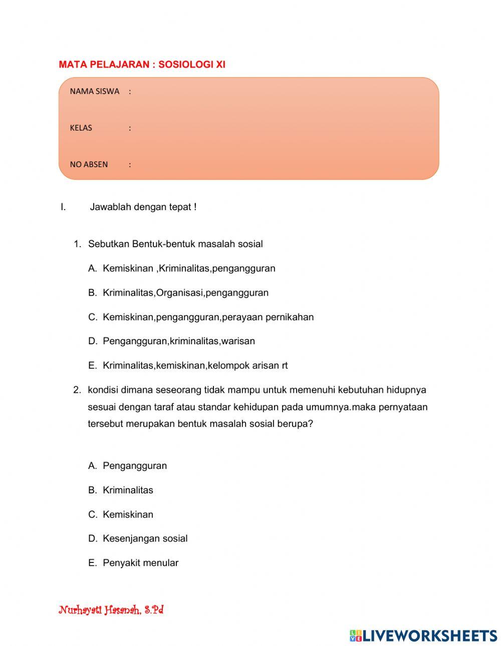 Penilaian harian  2 kelas xi