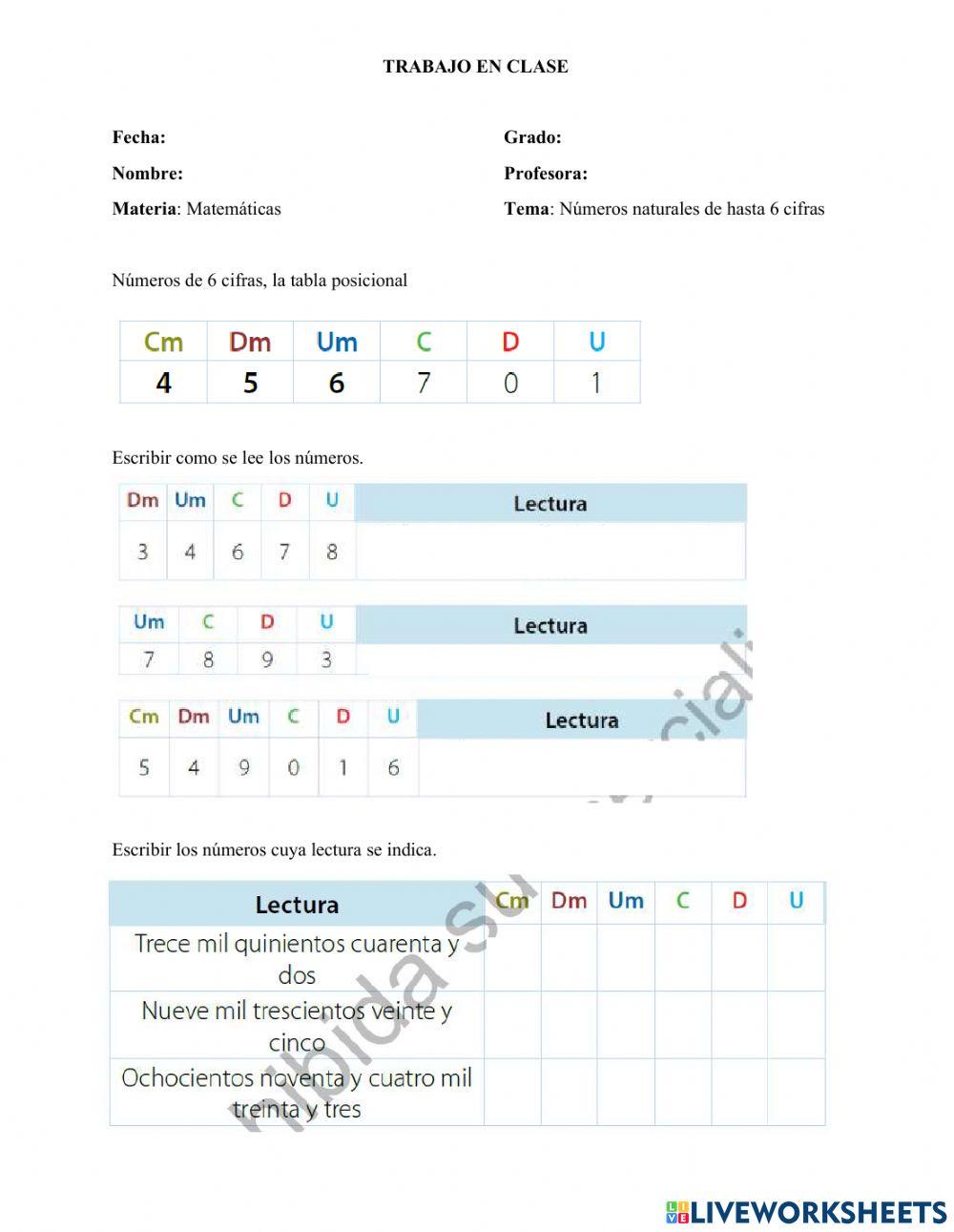 Números naturales de hasta 6 cifras