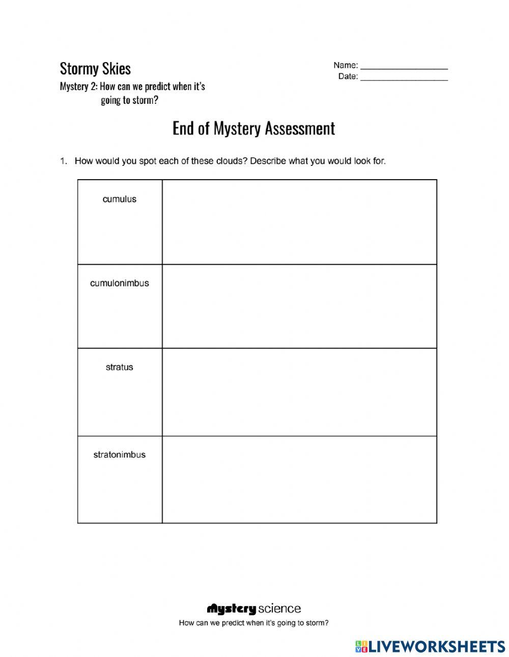 End of Mystery 2 Assessment