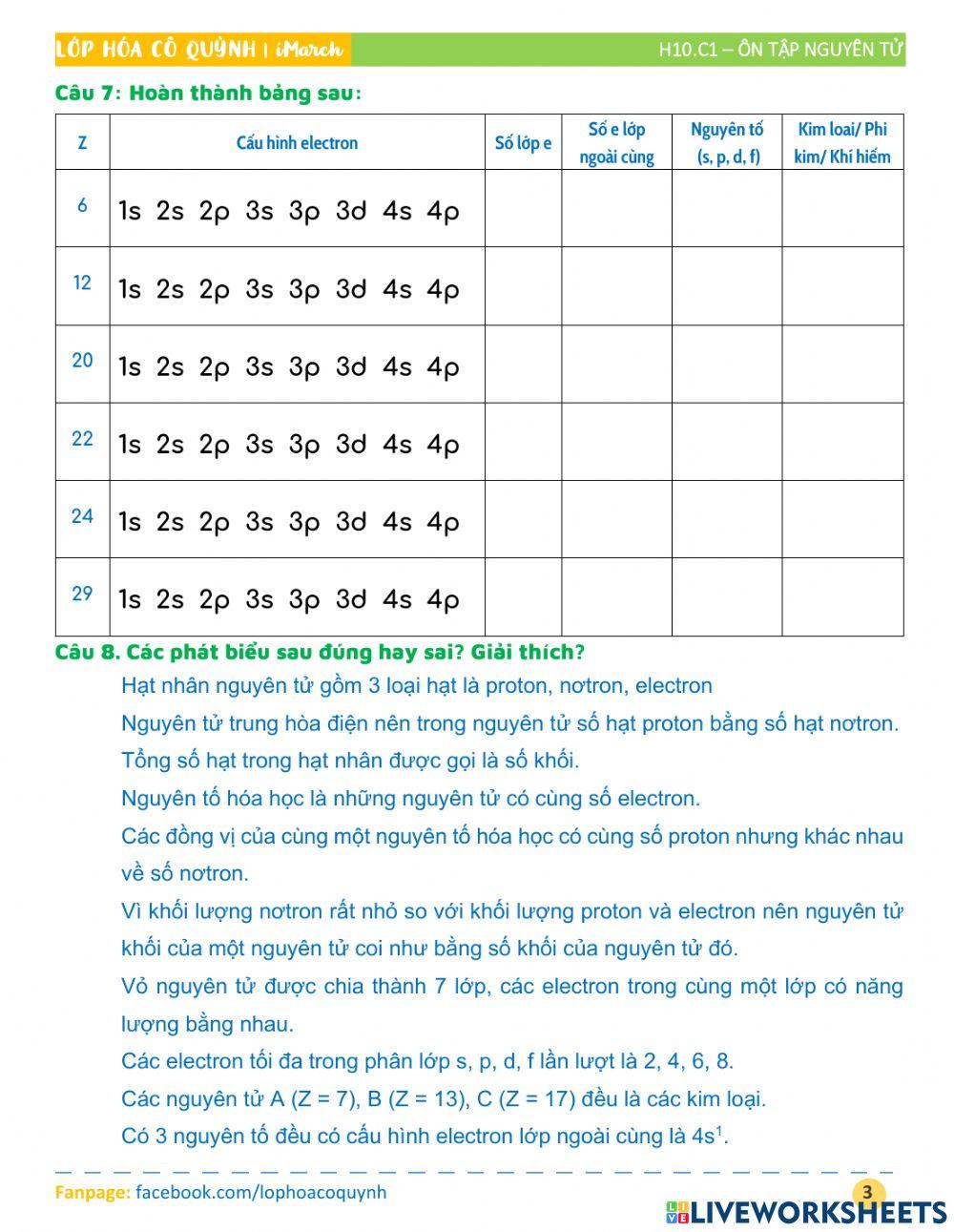 Hóa 10 - ôn tập nguyên tử