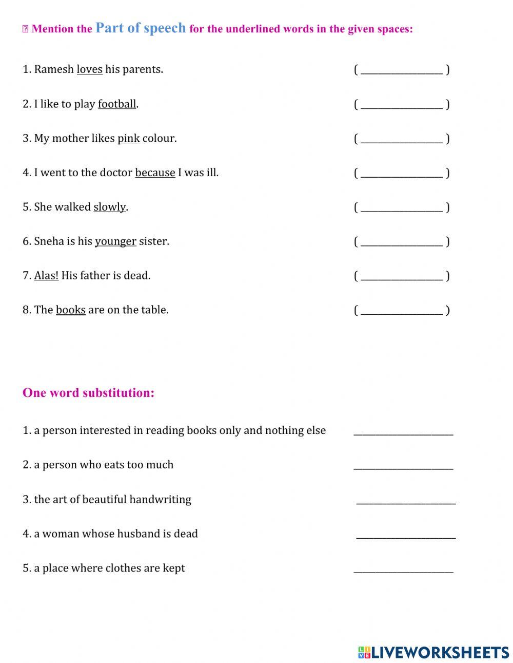 Parts of Speech and One Word Substitutions