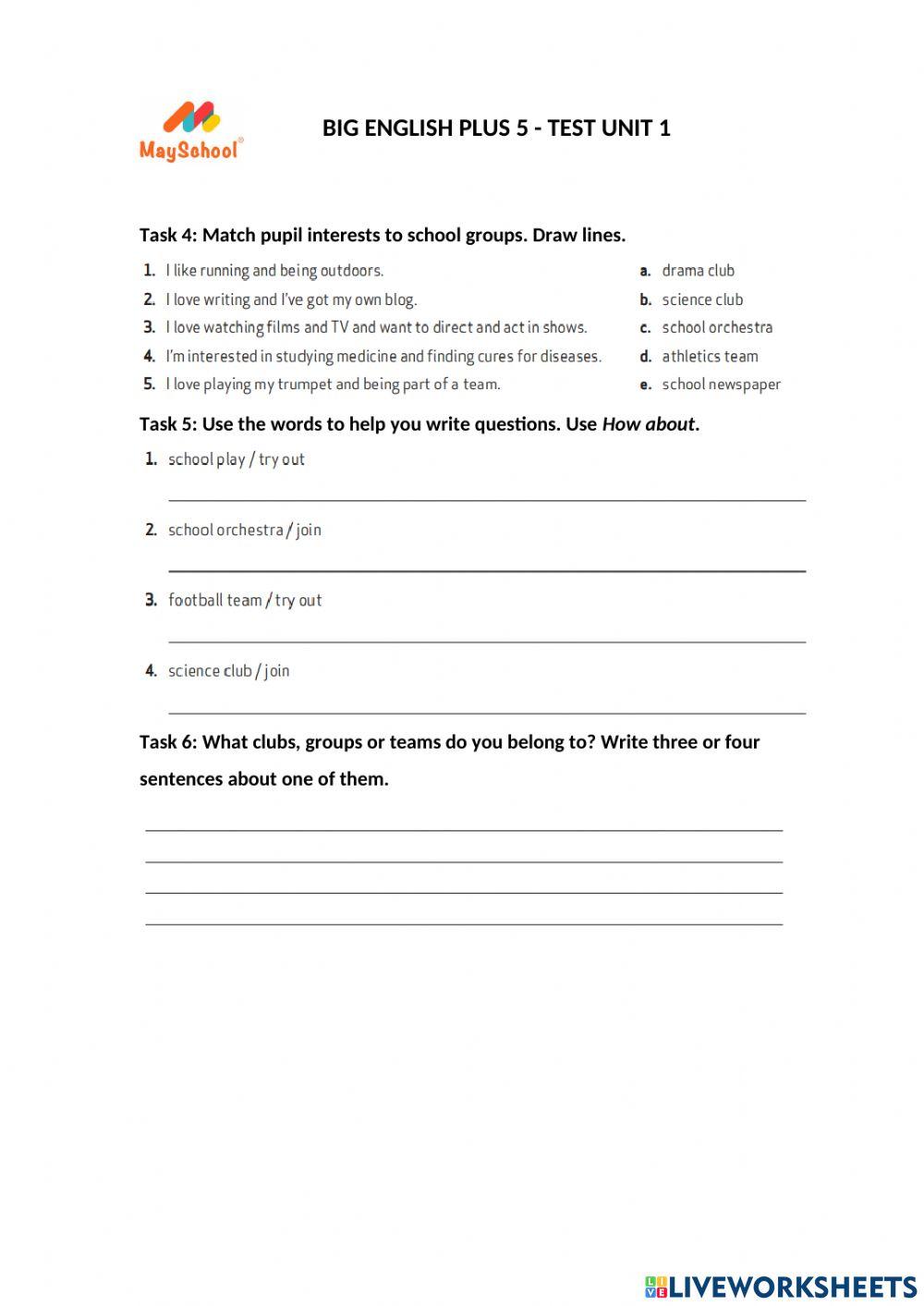 Big English Plus 5 - Test Unit 1