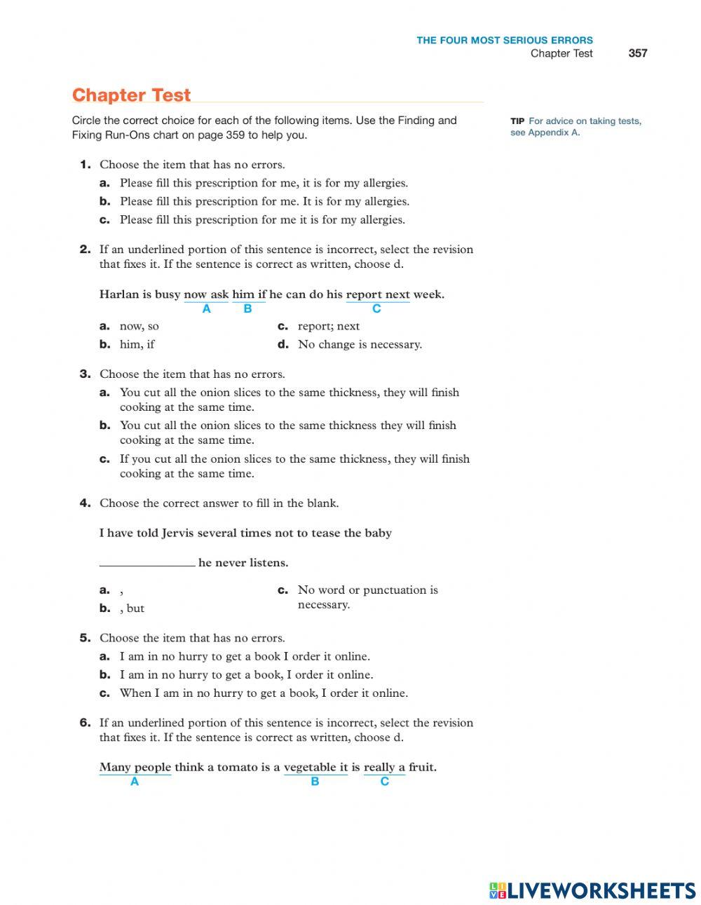 Chapter test 2 worksheet | Live Worksheets