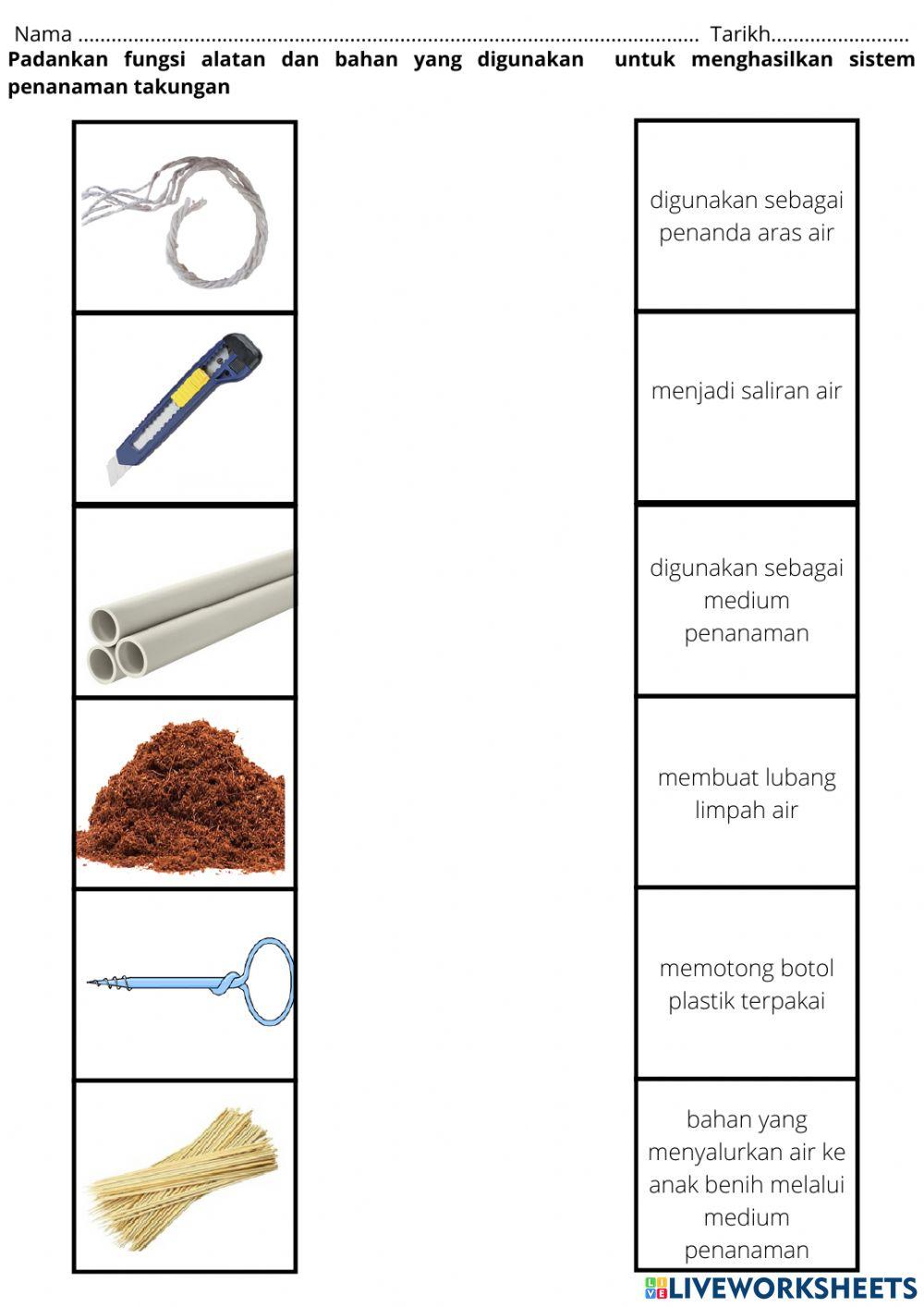 Bahan dan Radas Projek Penanaman Takungan