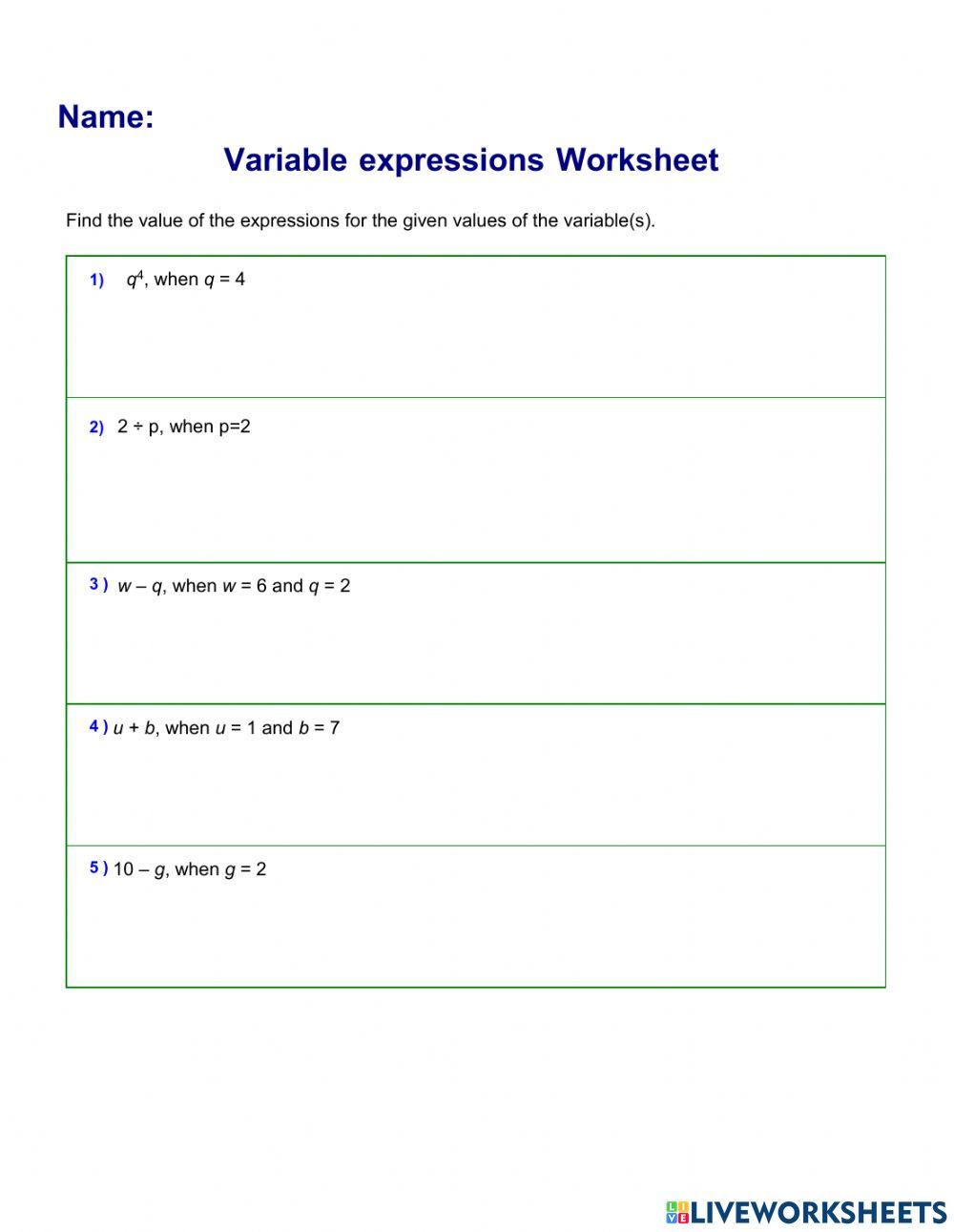 Evaluate Algebraic Expressions