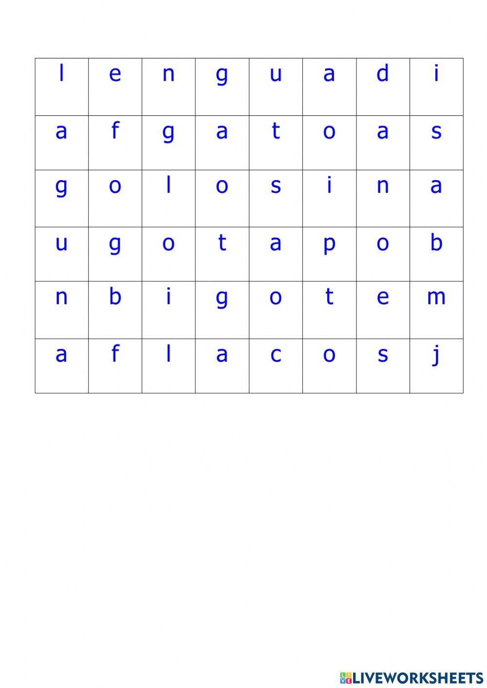 Sopa de letras ga,go,gu
