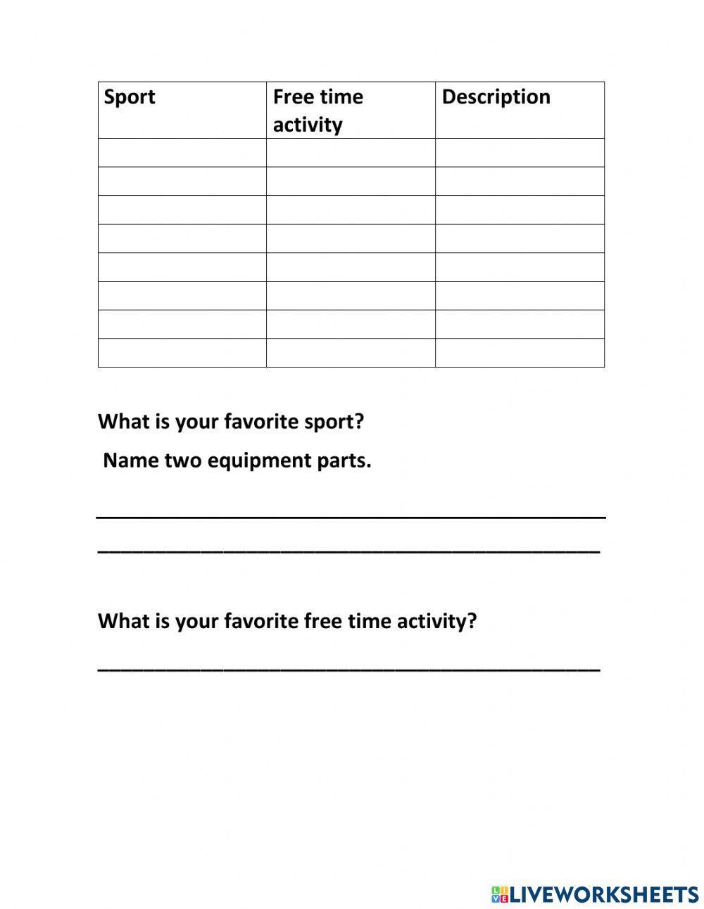 Sports and free time activities test