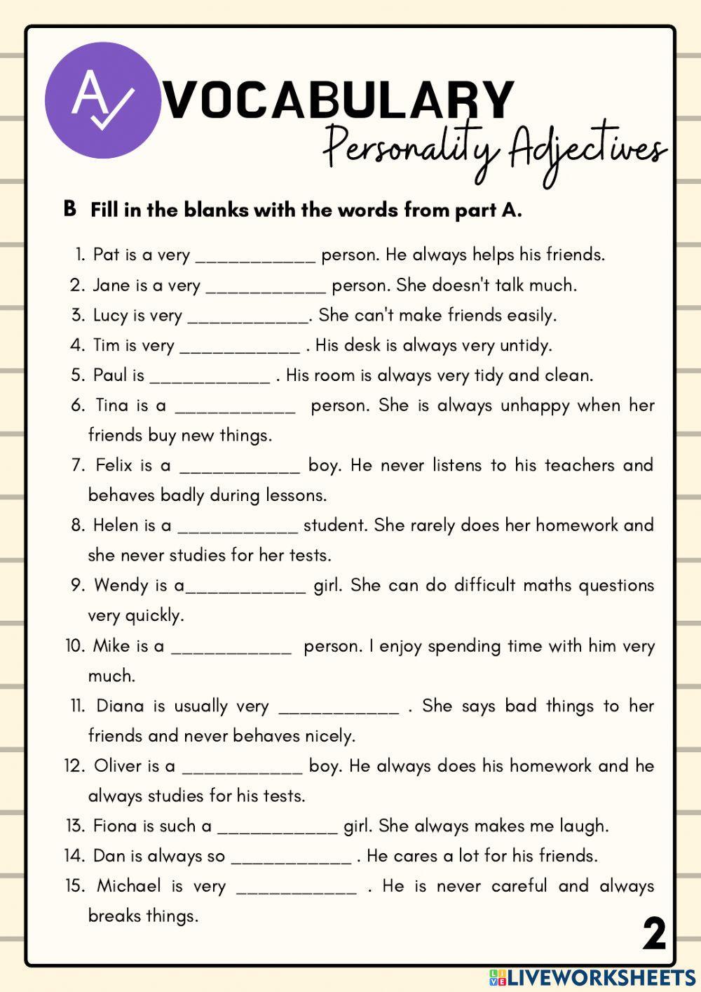 Personality Adjectives Personality Adjectives