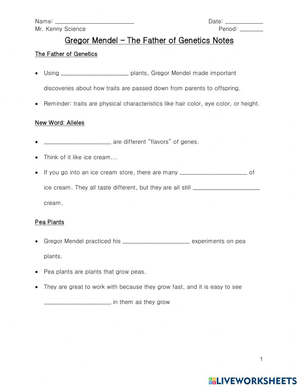 Gregor Mendel Worksheets