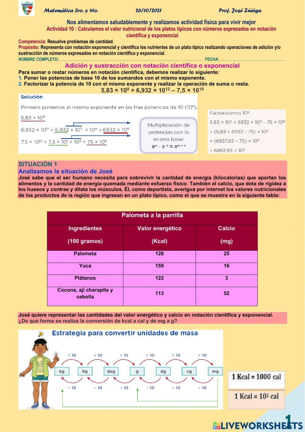 Calculamos el valor nutricional de los platos típicos con números expresados en notación científica y exponencial
