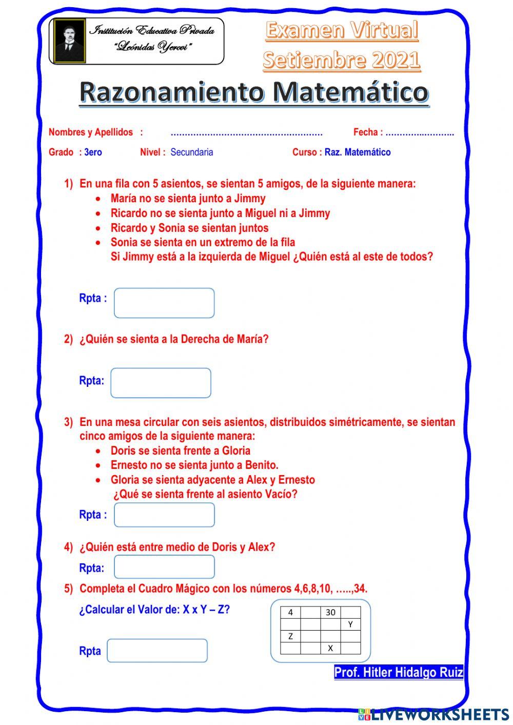 Razonamiento Mate 3ero Sec