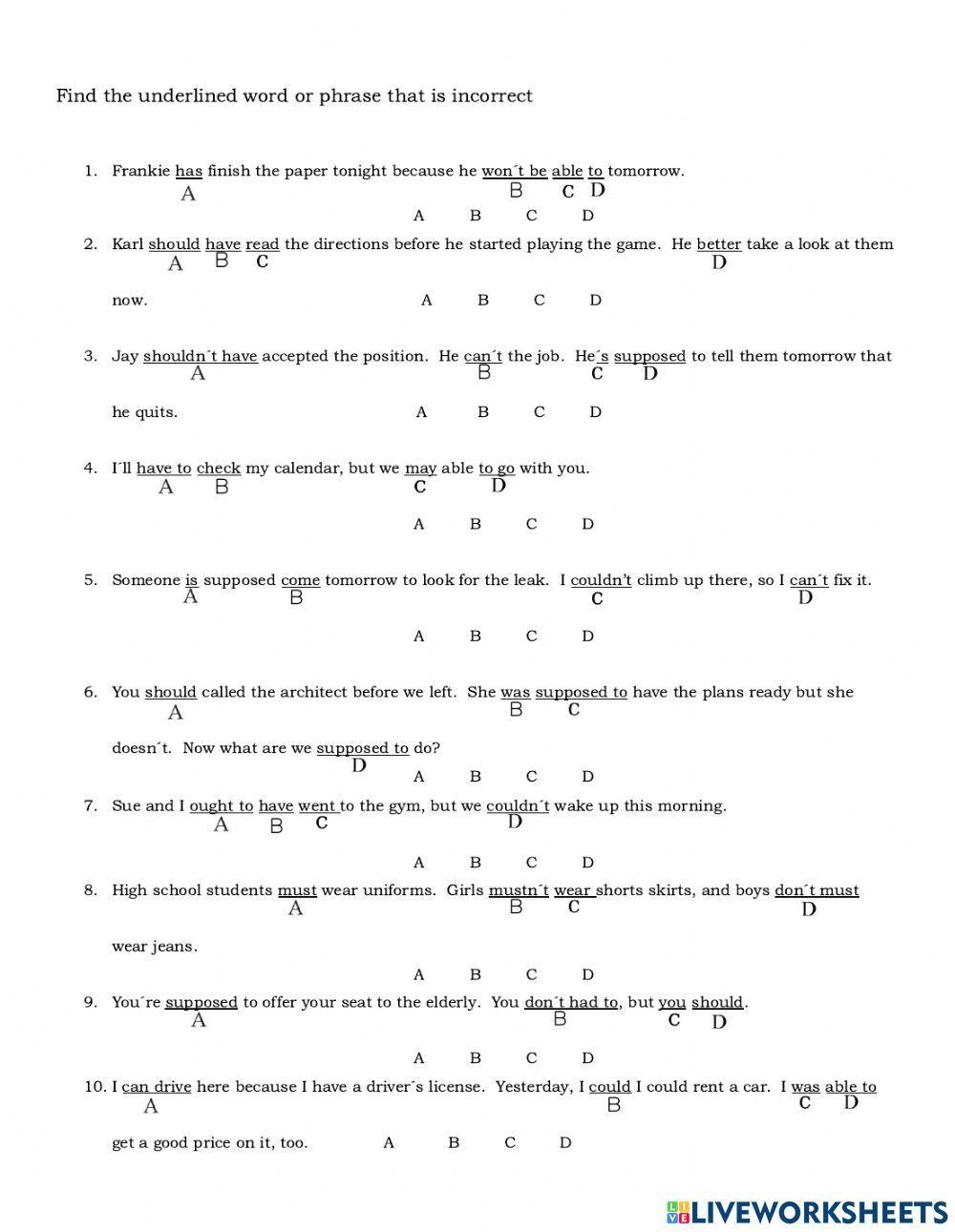 Modal verbs Free Interactive Worksheets 1572125
