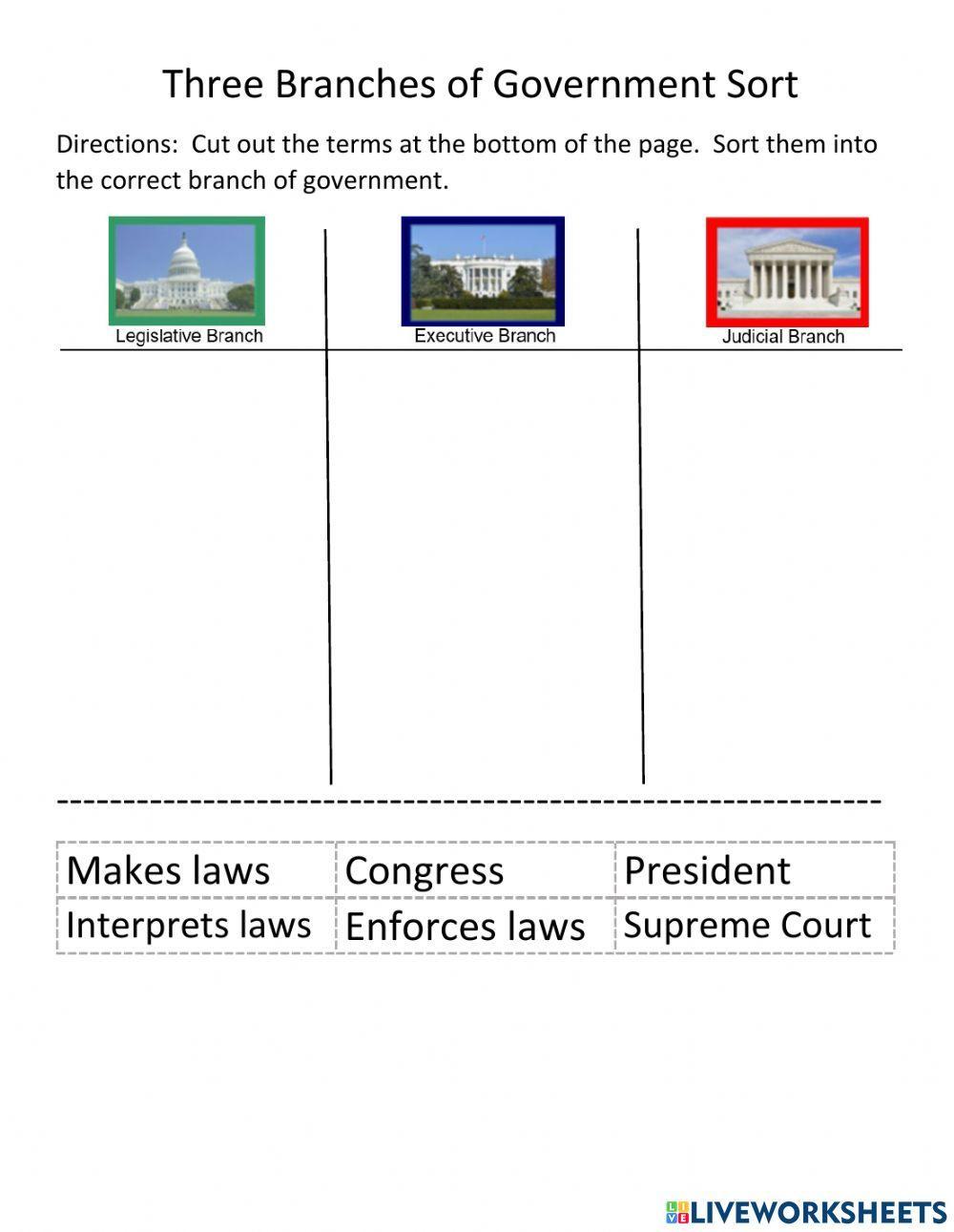 Unit 4B Three Branches of Government Sort