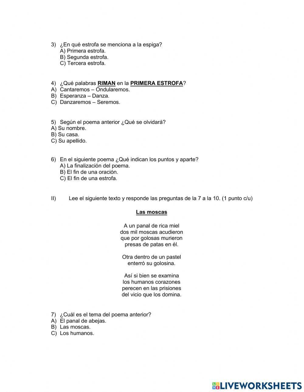 Comprensión lectora -Poemas-