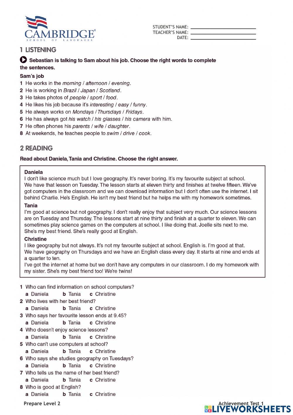 Progress test 11-12 - Prepare 2