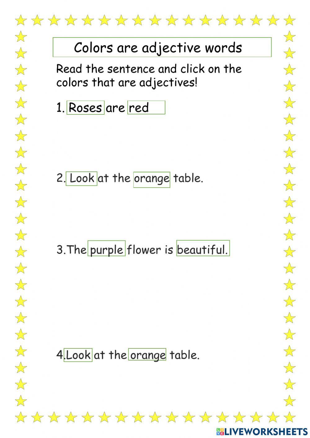 adjective color words online exercise for Live Worksheets