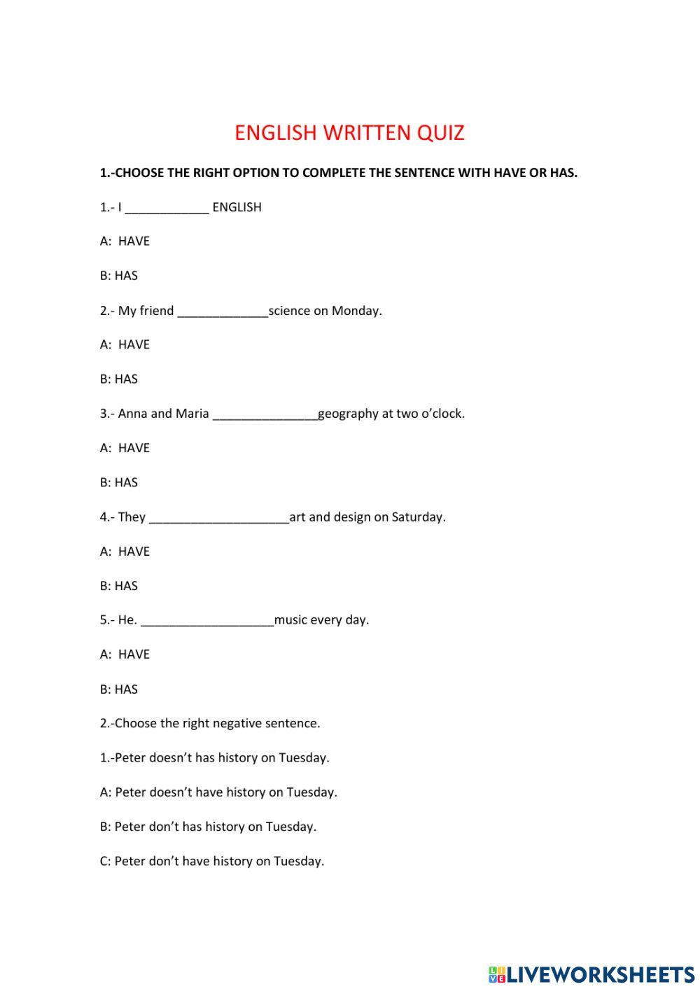 Use Of Have And Has In English