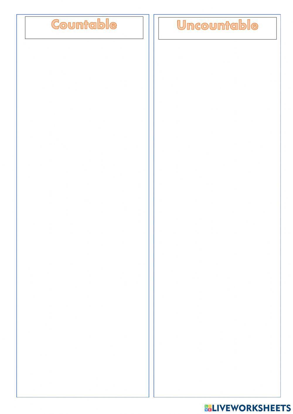 Countable an uncountable nouns