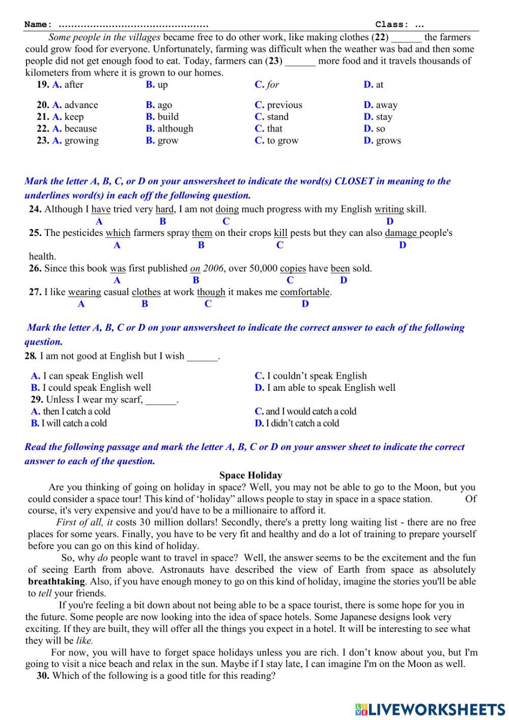 PRACTICE TEST - Ms. Thuy