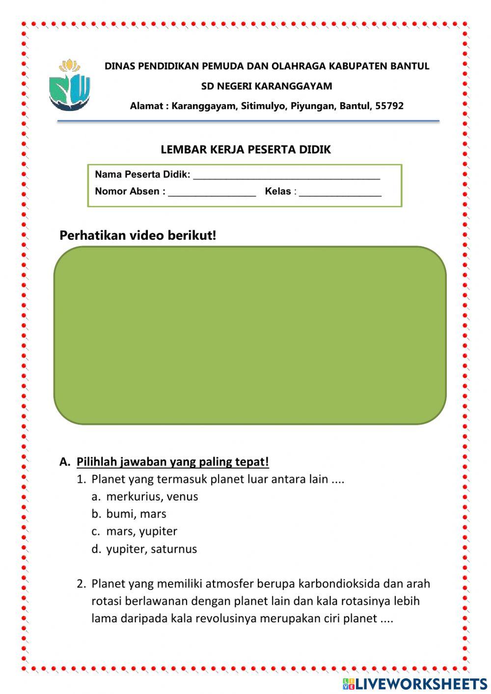 Planet dan ciri-cirinya