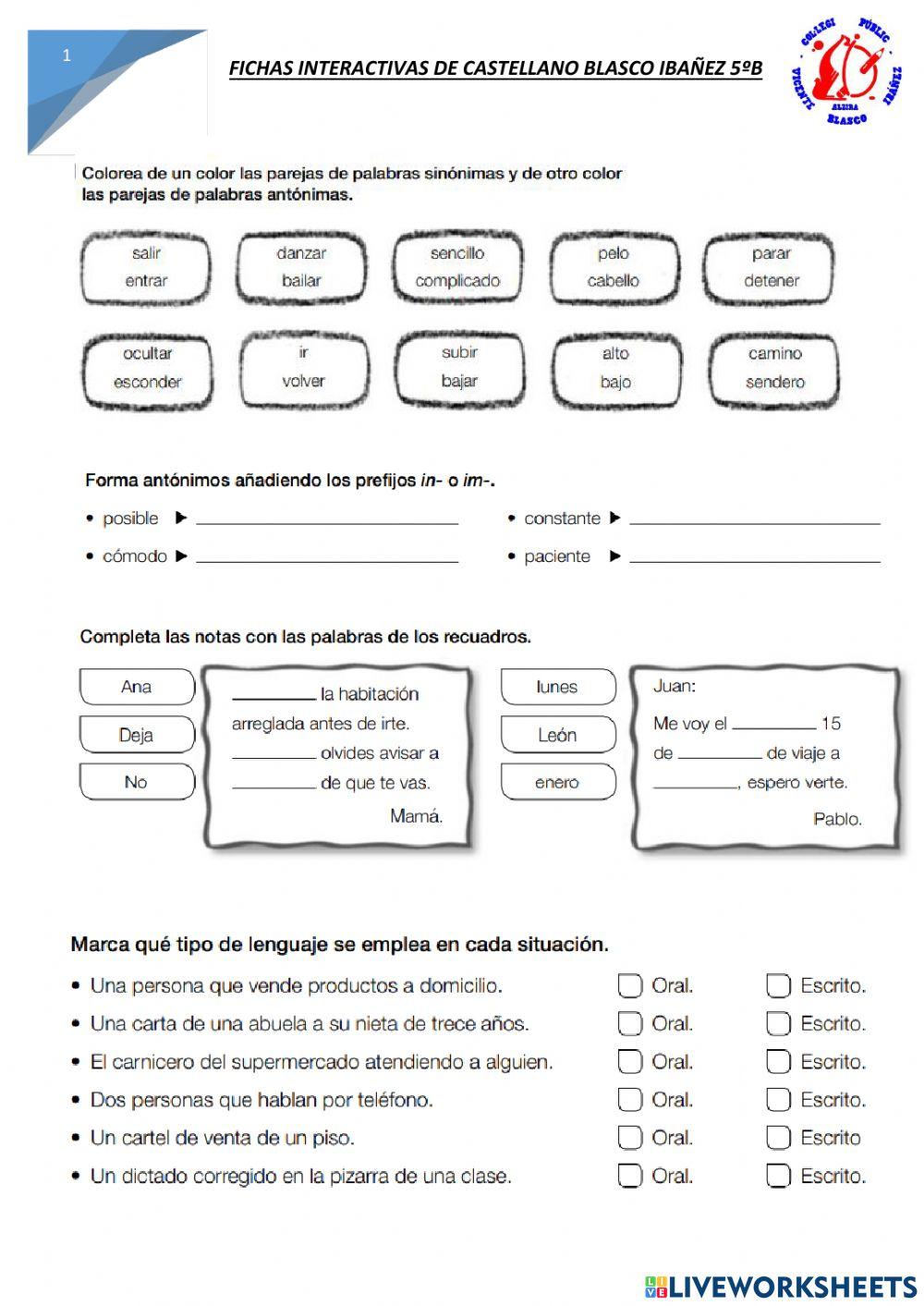 FICHA CASTELLANO Nº 1