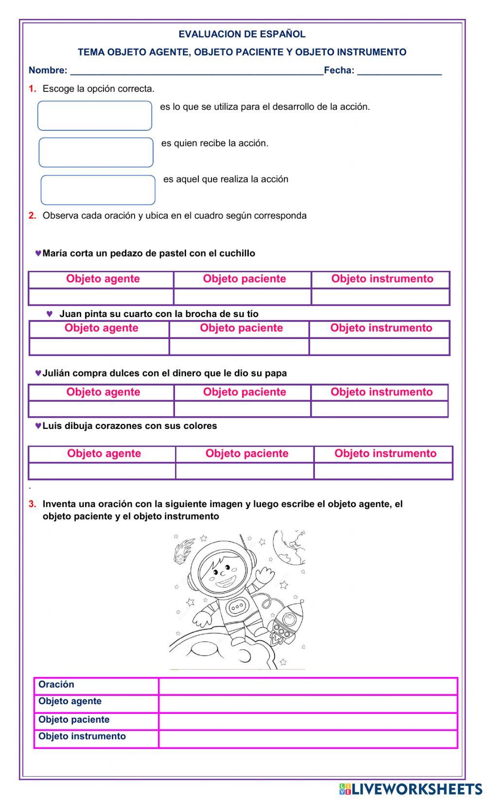 Objeto agente-paciente -instrumento Objeto agente-paciente -instrumento