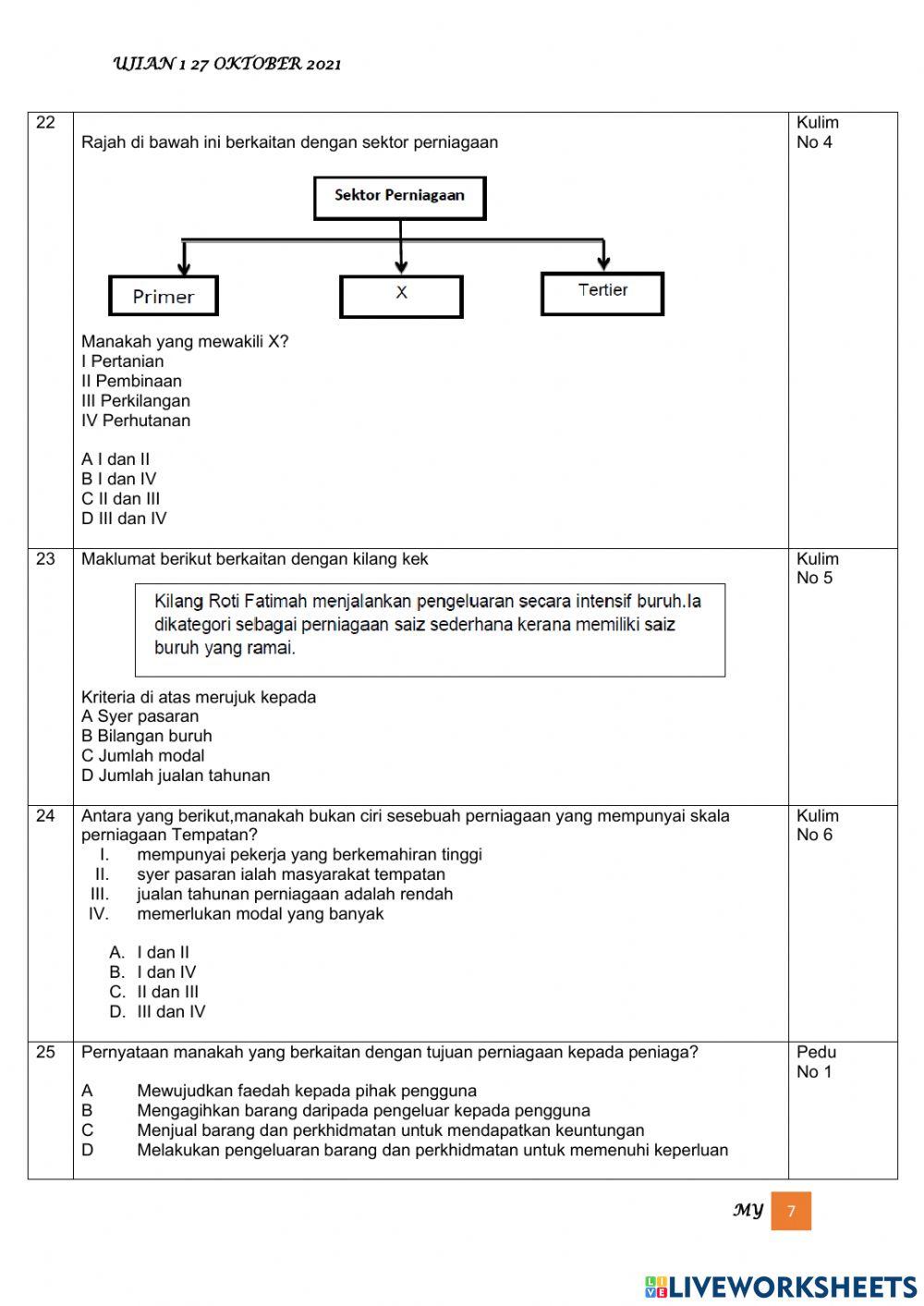 PERNIAGAAN TING 4 Ujian 1 bab 1 soalan 1 hingga 32