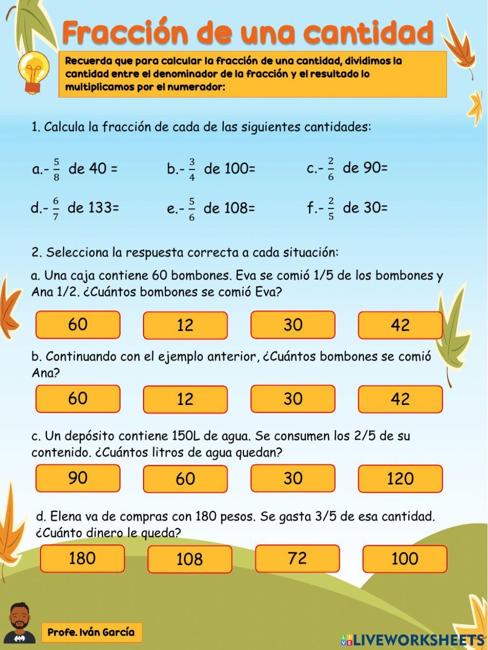 Fracciones de una cantidad