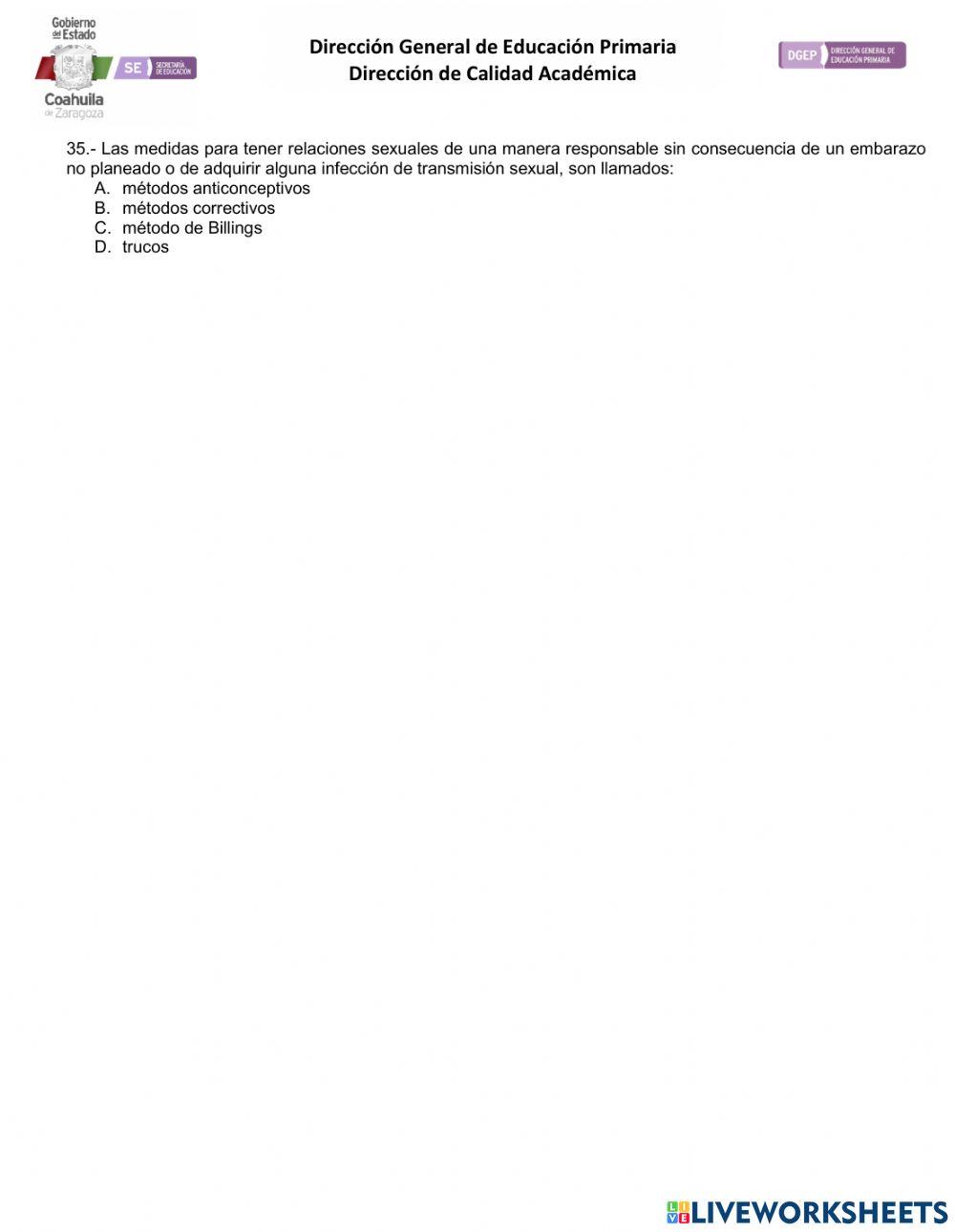 Examen Ciencias Naturales